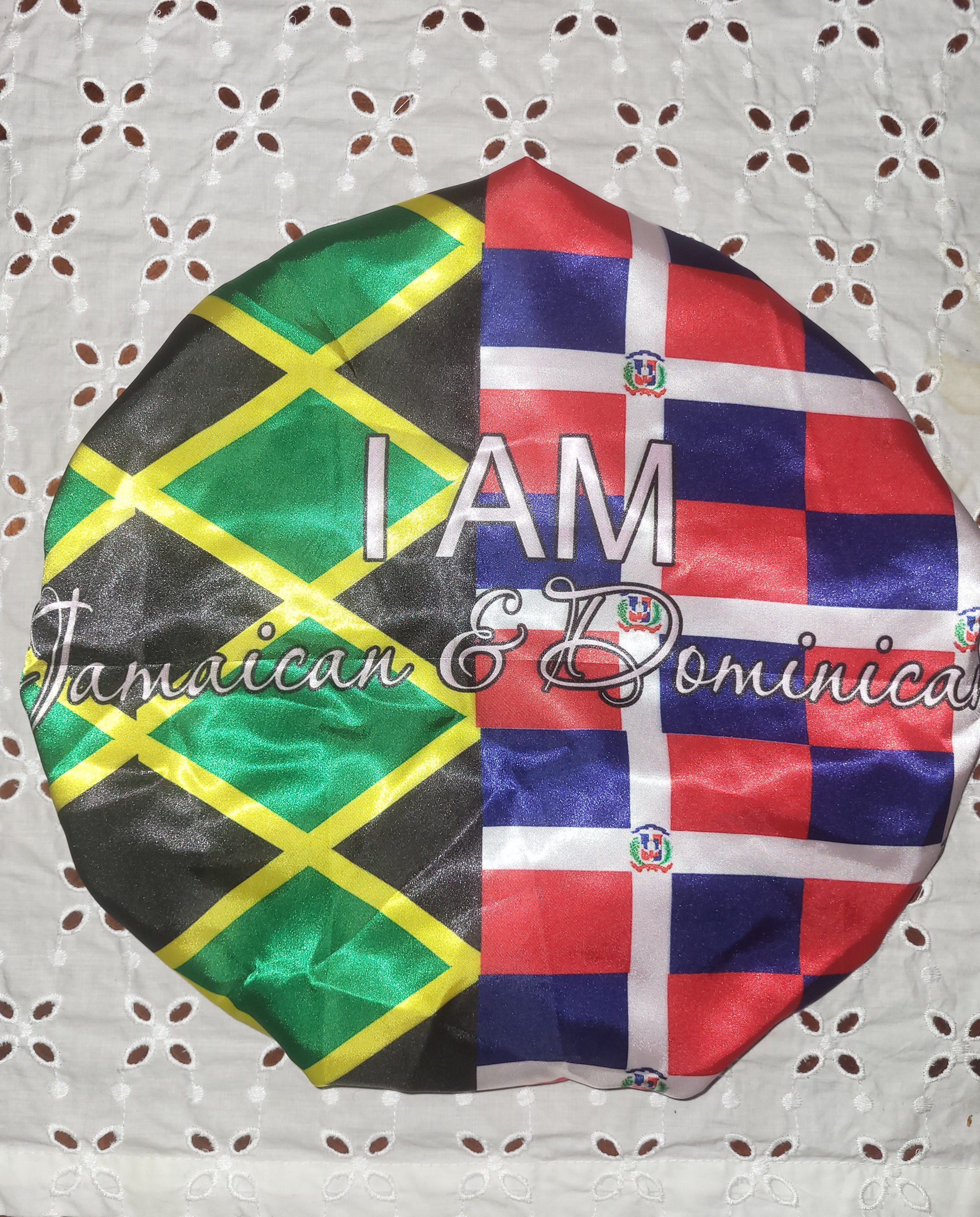 Dual Heritage Satin Bonnet - Jamaican & Dominican(Made To Order)