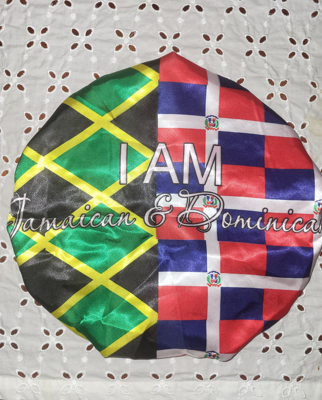 Dual Heritage Satin Bonnet - Jamaican & Dominican(Made To Order)