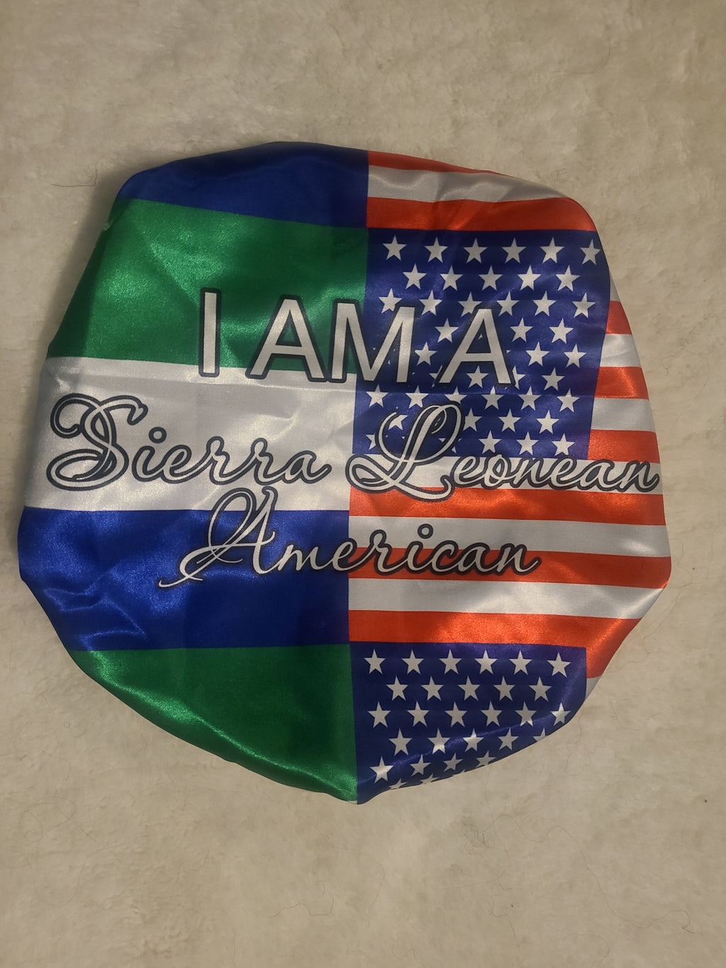 Dual Heritage Satin Bonnet - Sierra Leonean American (Clearance and will be an on demand product)