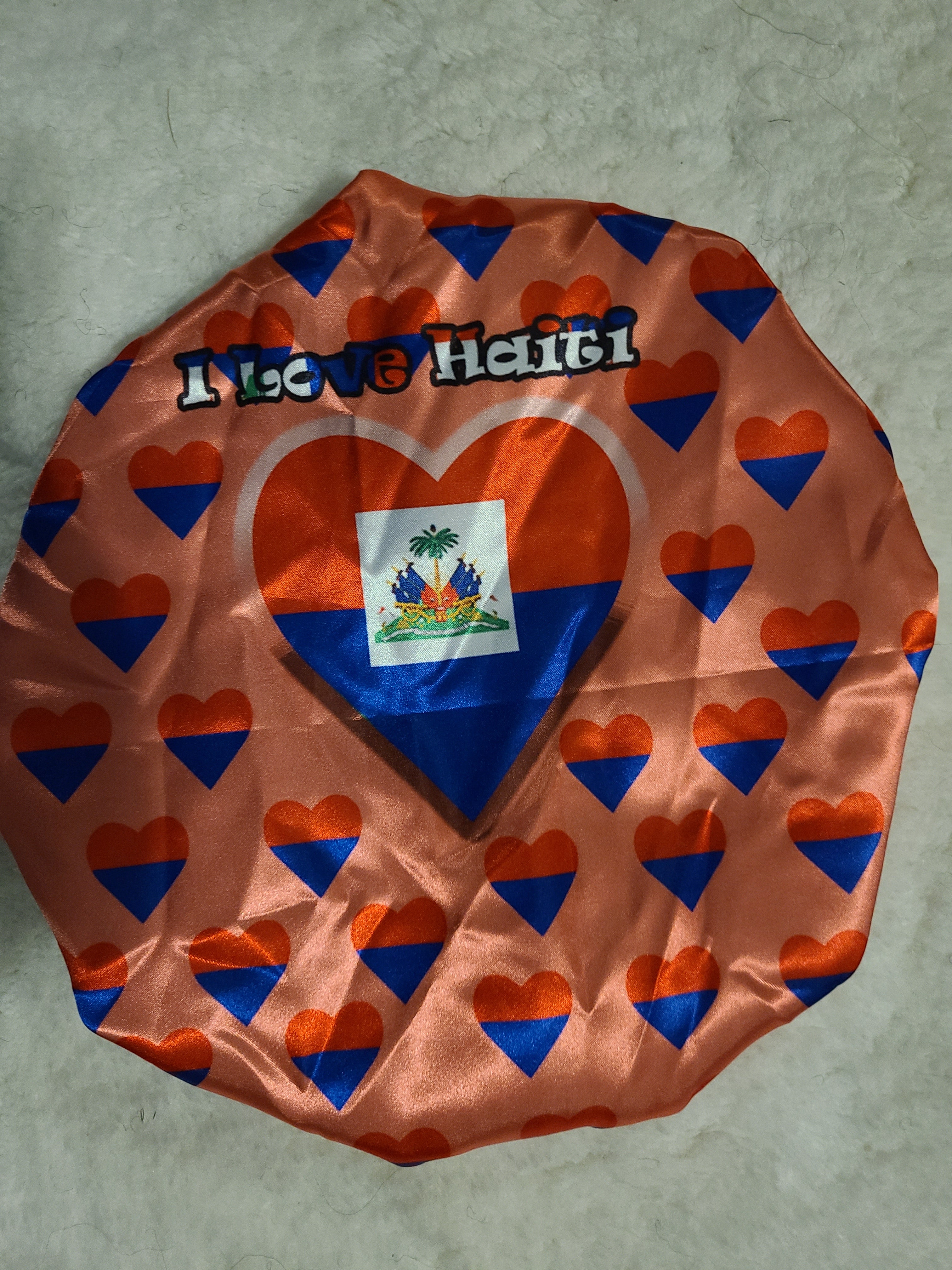 I Love Haiti Satin Bonnet