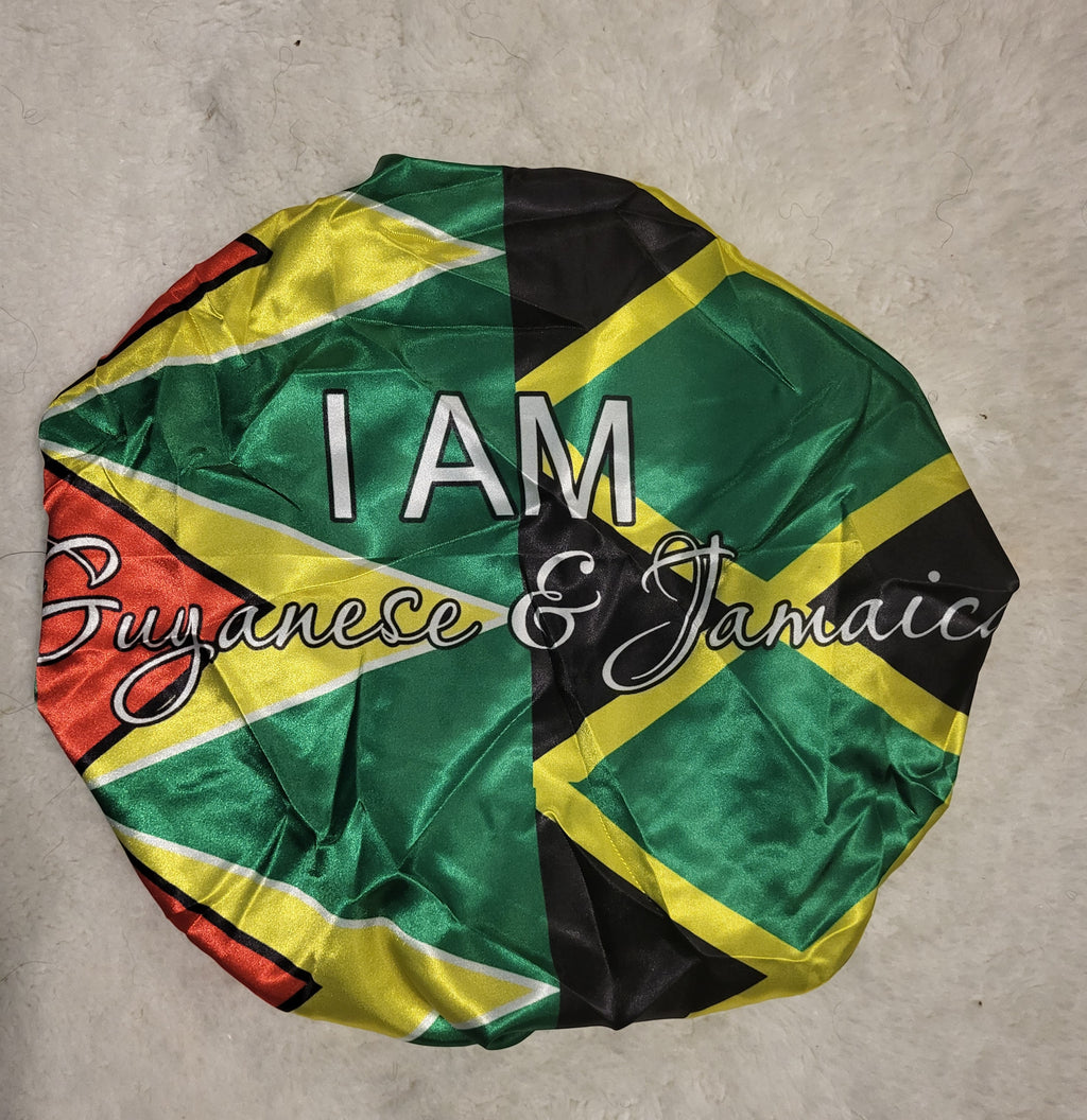 Dual Heritage Satin Bonnet - Guyanese and Jamaican