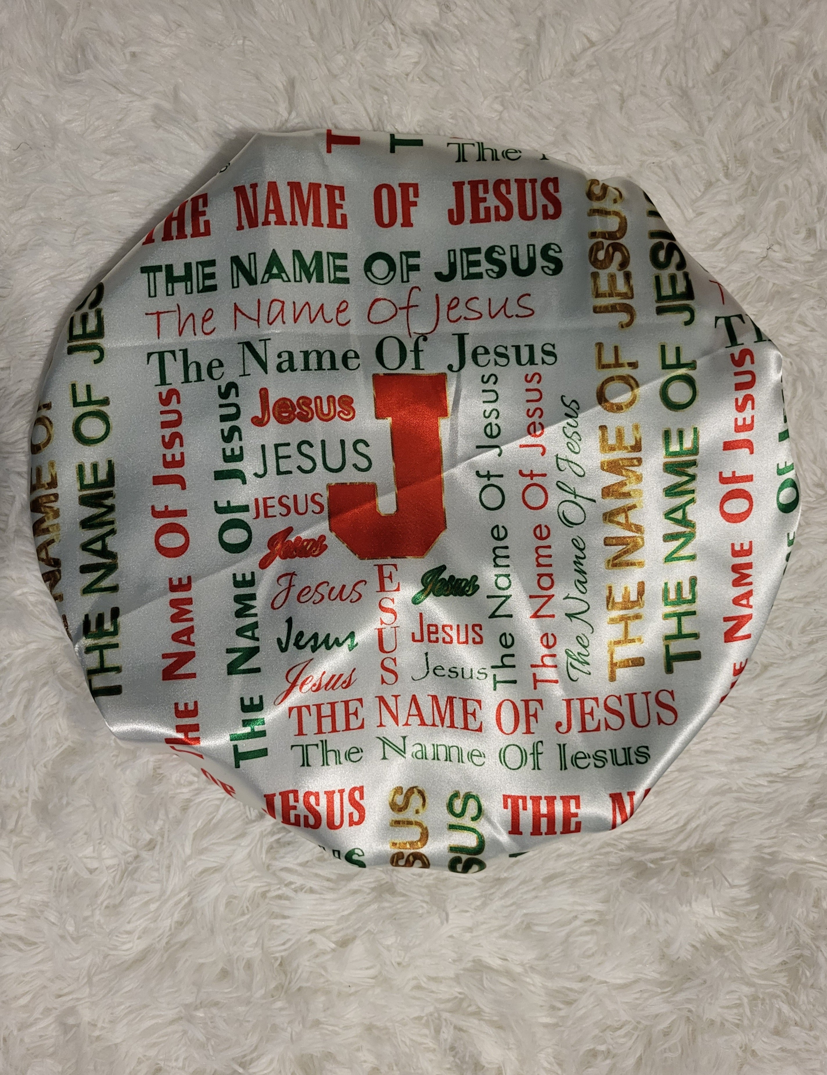 Name of Jesus Satin Bonnet - New